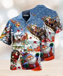 Santa’s Sleigh & Reindeer Hawaiian Shirt, Christmas Apparel