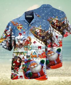 Santa’s Sleigh & Reindeer Hawaiian Shirt, Christmas Apparel