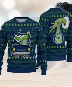 Seattle Seahawks And Grinch Driving With Pine Trees Ugly Xmas Sweater