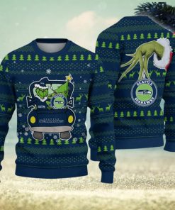 Seattle Seahawks And Grinch Driving With Pine Trees Ugly Xmas Sweater