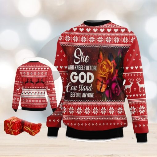 She Who Kneels Before God Can Stand Before Anyone Ugly Christmas Sweater