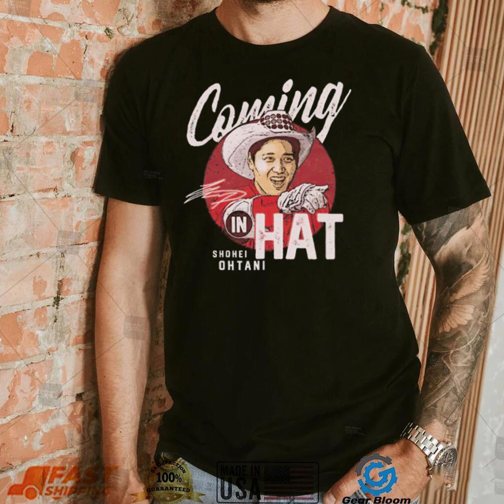 Shohei Ohtani Los Angeles Angels coming in hat signature shirt Shohei Ohtani Los Angeles Angels coming in hat signature shirt