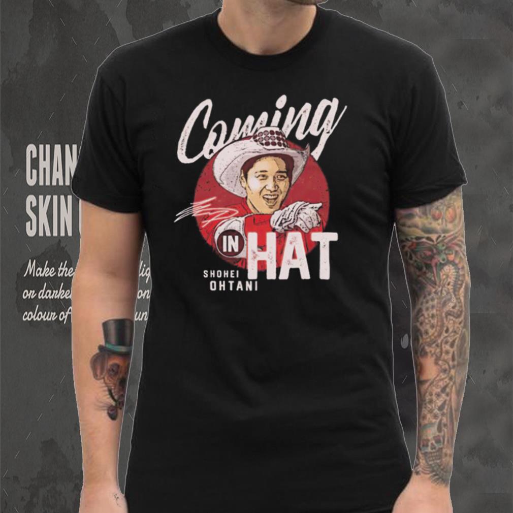 Shohei Ohtani Los Angeles Angels coming in hat signature shirt Shohei Ohtani Los Angeles Angels coming in hat signature shirt