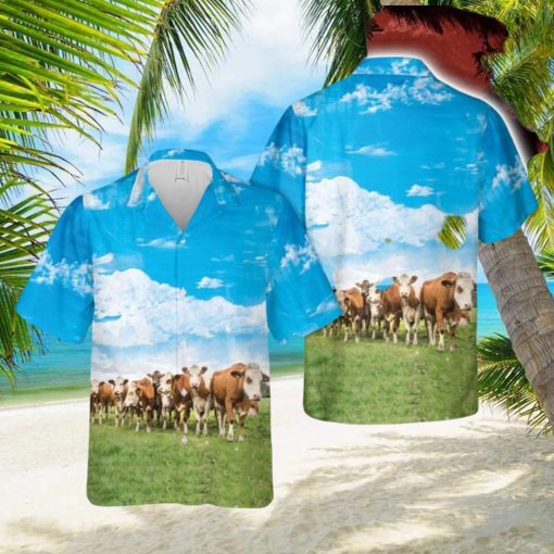 Simmental Cattle Hawaiian Shirt Aloha Summer Beach Shirt Blue