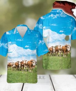 Simmental Cattle Hawaiian Shirt Aloha Summer Beach Shirt Blue