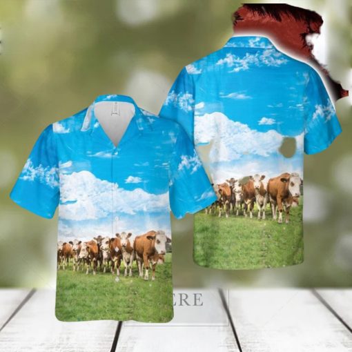 Simmental Cattle Hawaiian Shirt Aloha Summer Beach Shirt Blue