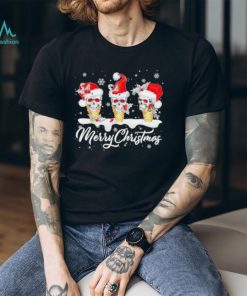 Skull Santa hat ice cream merry Christmas shirt