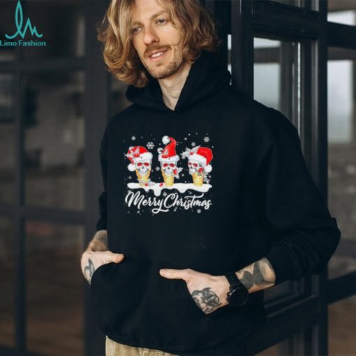 Skull Santa hat ice cream merry Christmas shirt