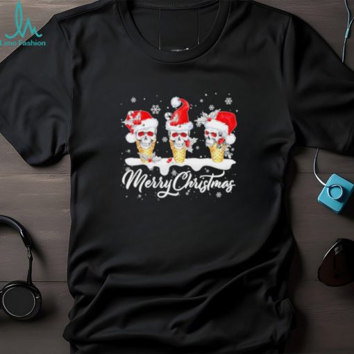 Skull Santa hat ice cream merry Christmas shirt