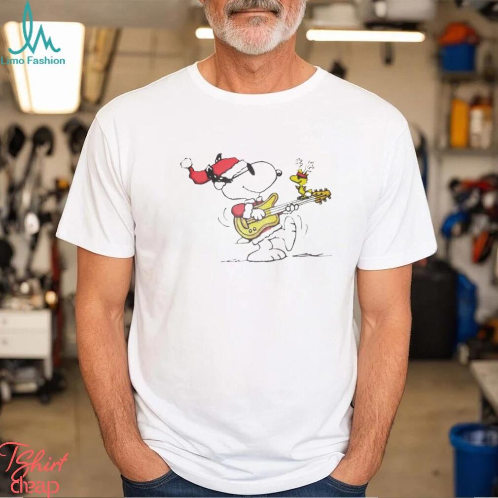 Snoopy And Woodstock Hat Santa Playing The Guitar Merry Christmas Shirt Snoopy And Woodstock Hat Santa Playing The Guitar Merry Christmas Shirt