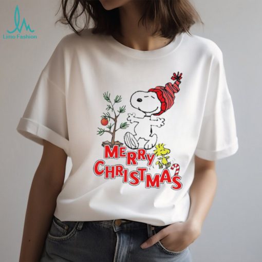 Snoopy And Woodstock Hat Santa Tree Merry Christmas shirt