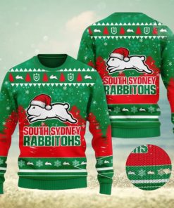 South Sydney Rabbitohs Logo Wearing Santa Hat 3D Ugly Christmas Sweater Christmas Gift Men And Women 2023 Sweater