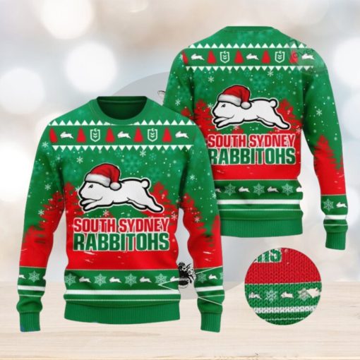 South Sydney Rabbitohs Logo Wearing Santa Hat 3D Ugly Christmas Sweater Christmas Gift Men And Women 2023 Sweater