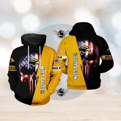 Southern Miss Golden Eagles NCAA US Flag Skull 3D Hoodie