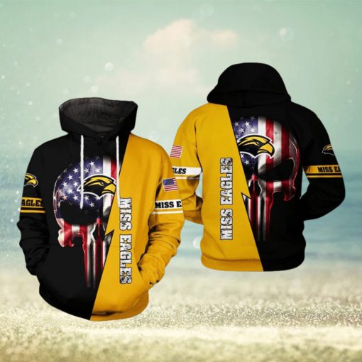 Southern Miss Golden Eagles NCAA US Flag Skull 3D Hoodie