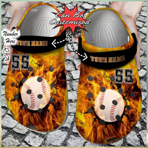 Sport Personalized Fire Baseball Crack Ball Overlays Clog Shoes