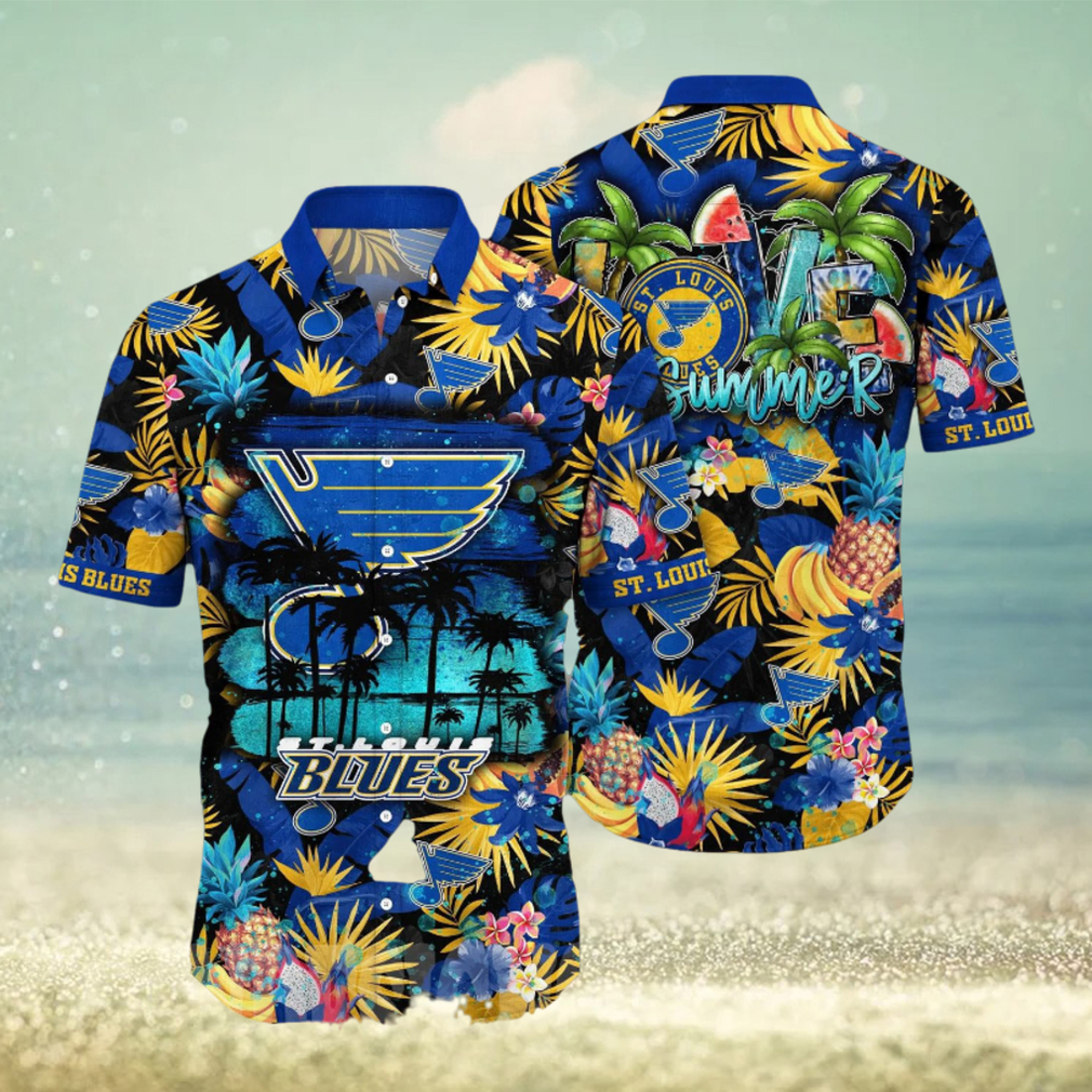 St Louis Blues NHL Flower Tropical Full Print 3D Hawaiian Shirt St Louis Blues NHL Flower Tropical Full Print 3D Hawaiian Shirt