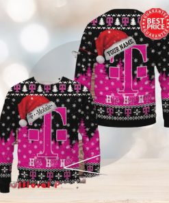 T Mobile Logo Santa Hat Pine Tree Snowflake Custom Name Ugly Christmas Sweater