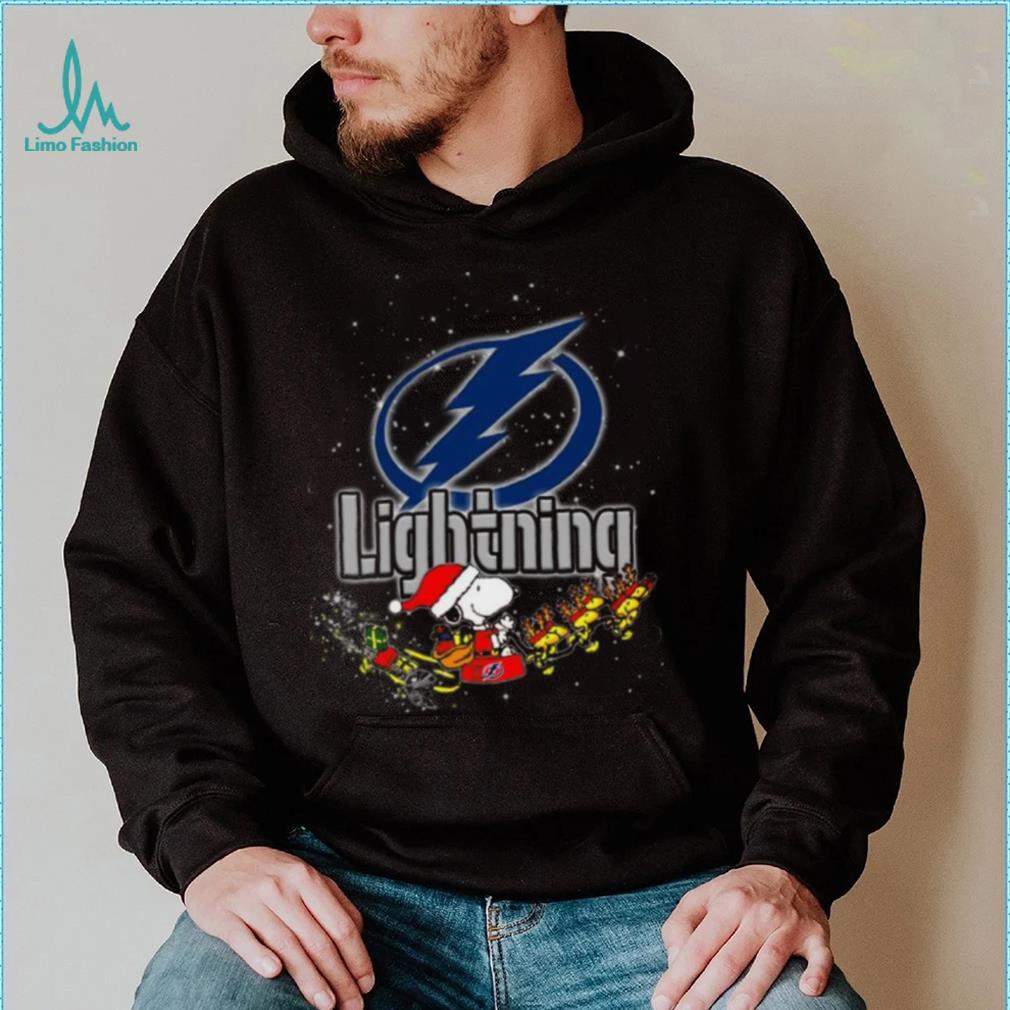 Tampa Bay Lightning NHL Santa Snoopy and Woodstock Christmas T Shirt Tampa Bay Lightning NHL Santa Snoopy and Woodstock Christmas T Shirt
