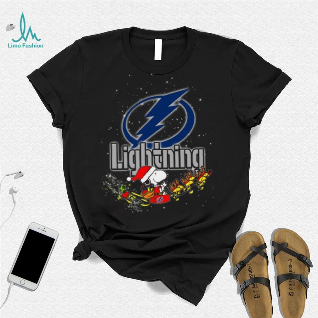 Tampa Bay Lightning NHL Santa Snoopy and Woodstock Christmas T Shirt Tampa Bay Lightning NHL Santa Snoopy and Woodstock Christmas T Shirt