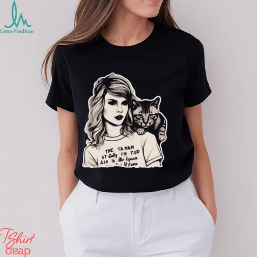 Taylor Swift And Cat Portrait Comfort Color Shirt Black White Design Swiftie Classic