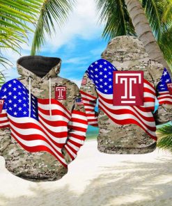 Temple Owls NCAA US Flag Camo Veteran 3D Printed Hoodie