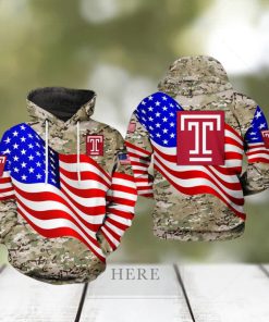 Temple Owls NCAA US Flag Camo Veteran 3D Printed Hoodie