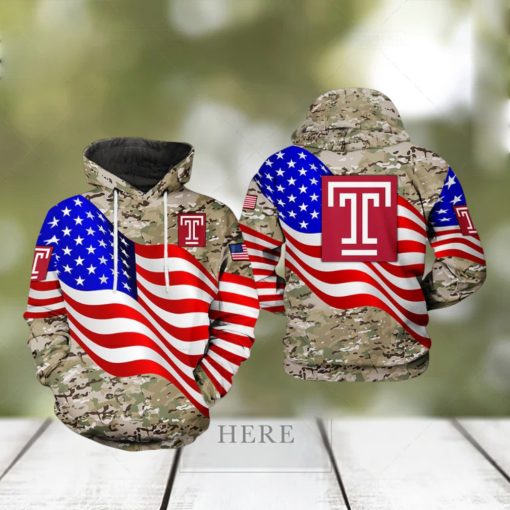 Temple Owls NCAA US Flag Camo Veteran 3D Printed Hoodie