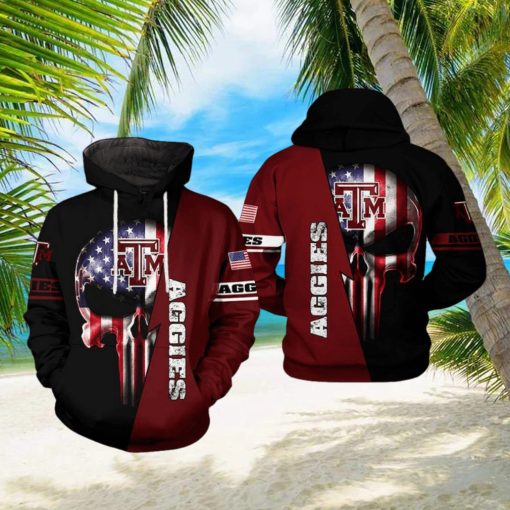 Texas A&M Aggies NCAA US Flag Skull 3D Printed Hoodie