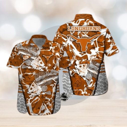 Texas Longhorns Fishing Short Sleeve Button Up Tropical Hawaiian Shirt