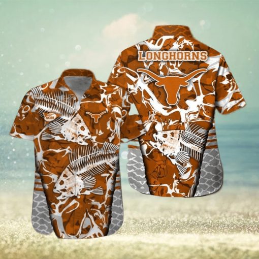 Texas Longhorns Fishing Short Sleeve Button Up Tropical Hawaiian Shirt