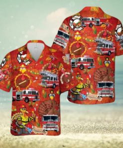 Thanksgiving Firefighter Turkey Aloha Hawaiian Shirt