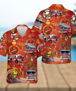 Thanksgiving Firefighter Turkey Aloha Hawaiian Shirt