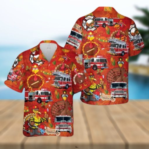 Thanksgiving Firefighter Turkey Aloha Hawaiian Shirt