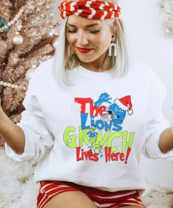 The Detroit Lions x Santa Grinch Lives Here Christmas shirt