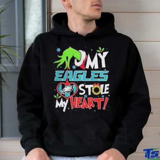 The Grinch Hand Hold Philadelphia Football Stole My Heart Christmas Shirt