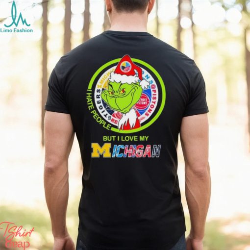 The Grinch I Hate People But I Love My Michigan Sports Teams Logo Tee Shirt