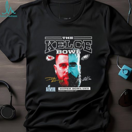 The Kelce Bowl Kansas City Chiefs vs. Philadelphia Eagles Travis Kelce vs Jason Kelce super bowl LVII signatures shirt