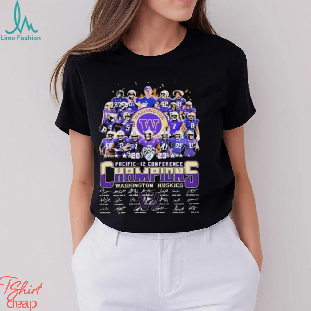 The Pacific 12 Conference Football 2023 Washington Huskies Team Champions Signatures T Shirt The Pacific 12 Conference Football 2023 Washington Huskies Team Champions Signatures T Shirt