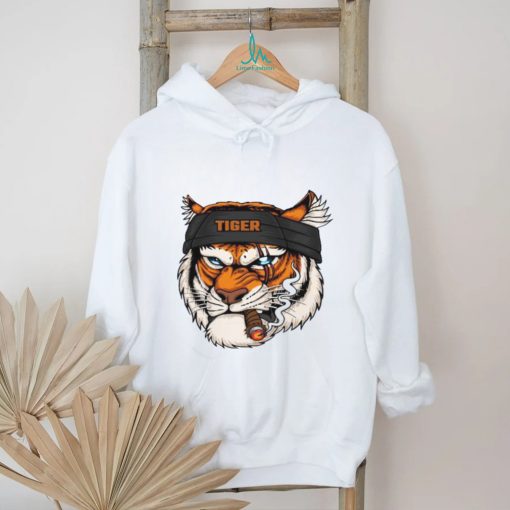 Tiger Head Wearing Bandana While Smoking Shirt