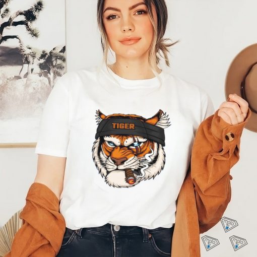 Tiger Head Wearing Bandana While Smoking Shirt