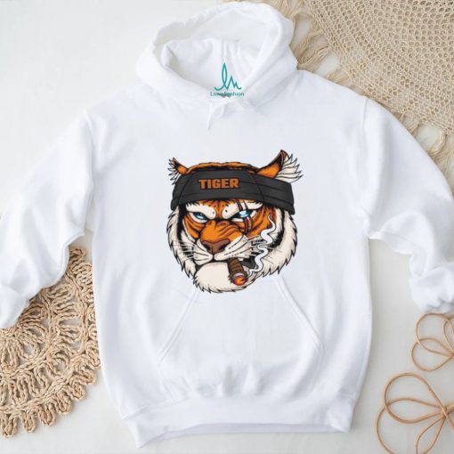Tiger Head Wearing Bandana While Smoking Shirt