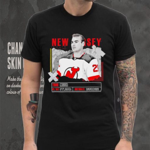 Timo Meier New Jersey Devils ice hockey player information paper shirt