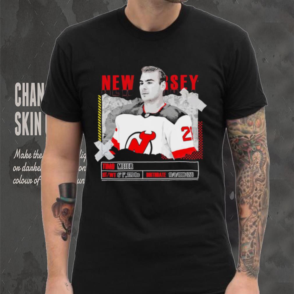 Timo Meier New Jersey Devils ice hockey player information paper shirt Timo Meier New Jersey Devils ice hockey player information paper shirt