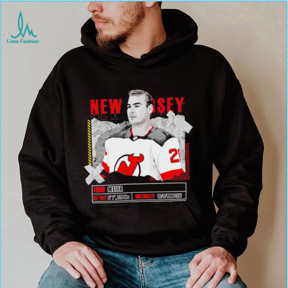 Timo Meier New Jersey Devils ice hockey player information paper shirt Timo Meier New Jersey Devils ice hockey player information paper shirt