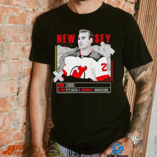 Timo Meier New Jersey Devils ice hockey player information paper shirt