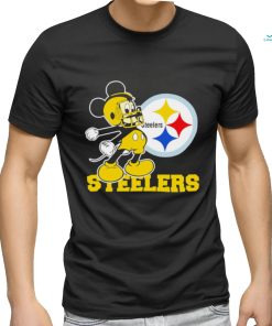 Top mickey Mouse cartoon NFL Pittsburgh Steelers football player helmet logo shirt