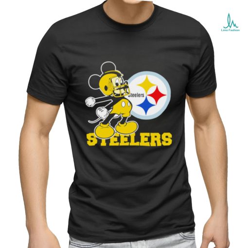 Top mickey Mouse cartoon NFL Pittsburgh Steelers football player helmet logo shirt