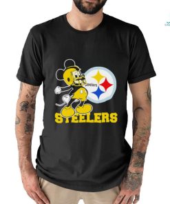 Top mickey Mouse cartoon NFL Pittsburgh Steelers football player helmet logo shirt