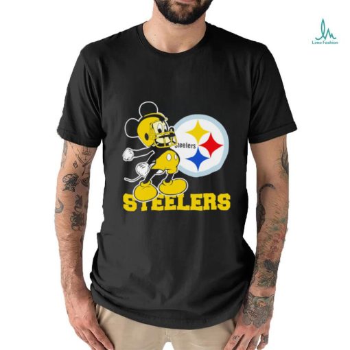 Top mickey Mouse cartoon NFL Pittsburgh Steelers football player helmet logo shirt